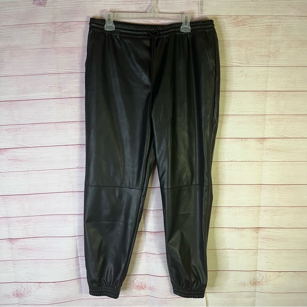 Fashion Nova Black Faux Leather Drawstring Jogger Pants Size Large